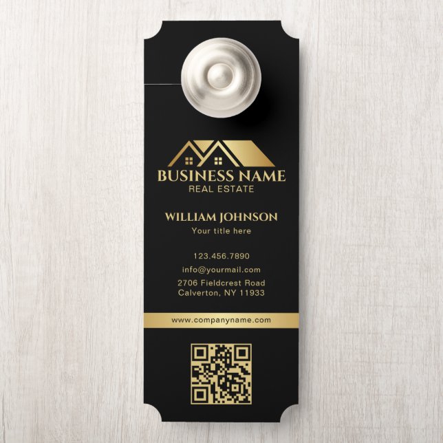 Affichette De Porte Code QR Immobilier Maison Or Luxe Noir (Sur le bouton)