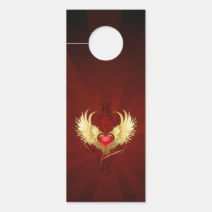 Affichette De Porte Coeur rouge avec ailes d'or