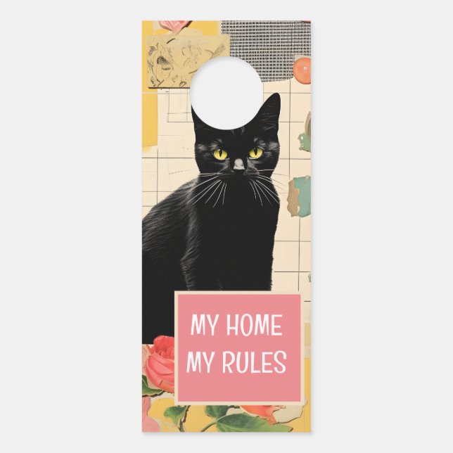 Affichette De Porte Collage rétro Black Cat (Devant)
