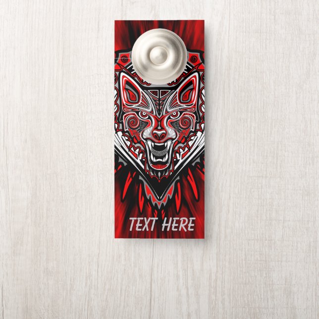Affichette De Porte Conception de totem tribal Haida Loup (Sur le bouton)