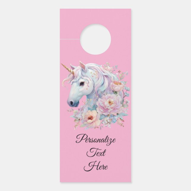 Affichette De Porte Conception florale de licorne fantaisiste personna (Devant)