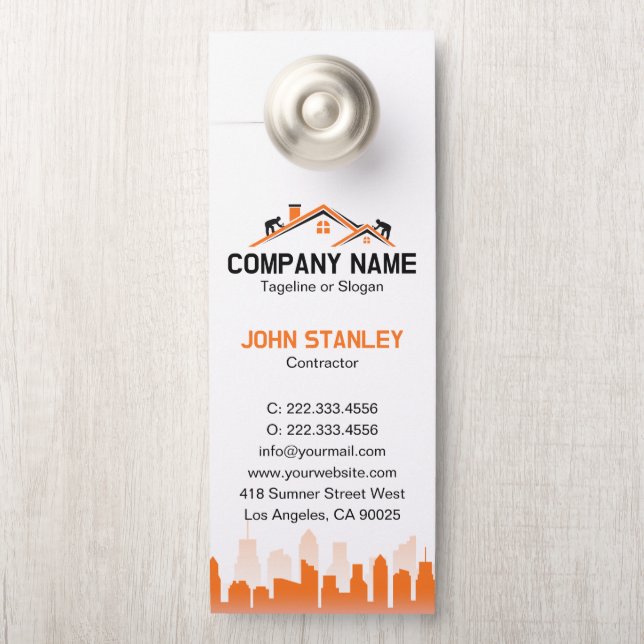 Affichette De Porte Constructeur de maisons de la ville orange (Sur le bouton)