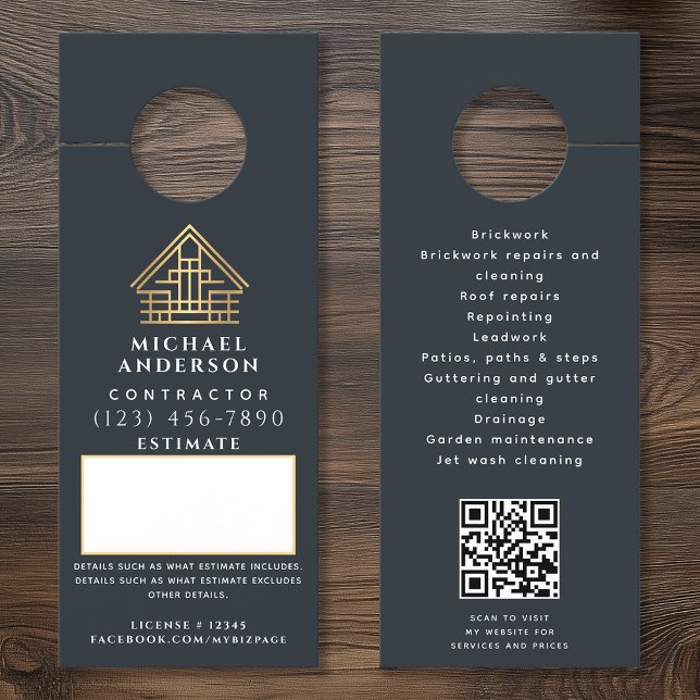 Affichette De Porte Construction du créateur de devis Blue Estimate Co (Créateur téléchargé)