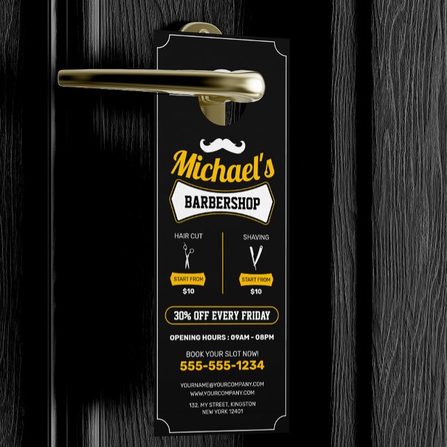 Affichette De Porte Coupe de cheveux classique en salon de coiffure ba (Créateur téléchargé)