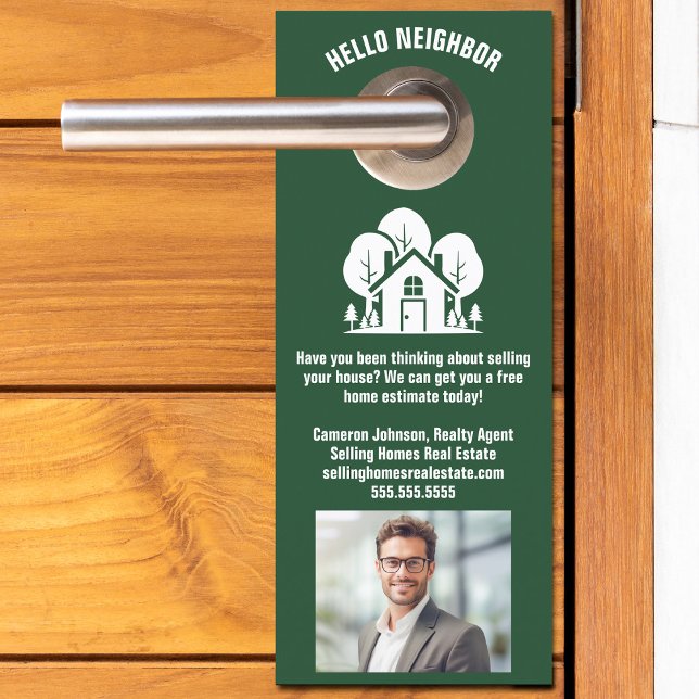 Affichette De Porte Custom Green Immobilier Société Accueil Marketing (Créateur téléchargé)