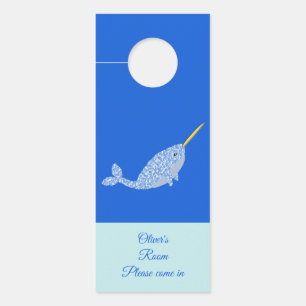 Affichette De Porte Cute Blue Baby Boy Narwhal Nom personnalisé Nurser