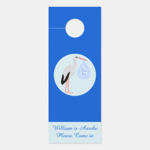 Affichette De Porte Cute Blue Baby Boy Stork Custom Nursery