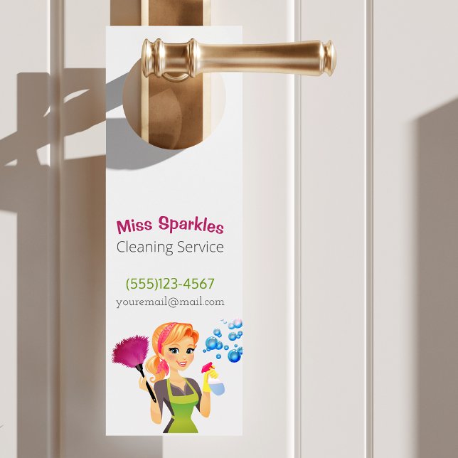 Affichette De Porte Cute Cartoon Maid House Services de nettoyage de m (Créateur téléchargé)