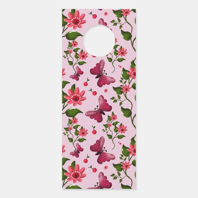 Affichette De Porte Cute Cherry Butterfly Pattern, Glossy Kawaii Fruit (Devant)