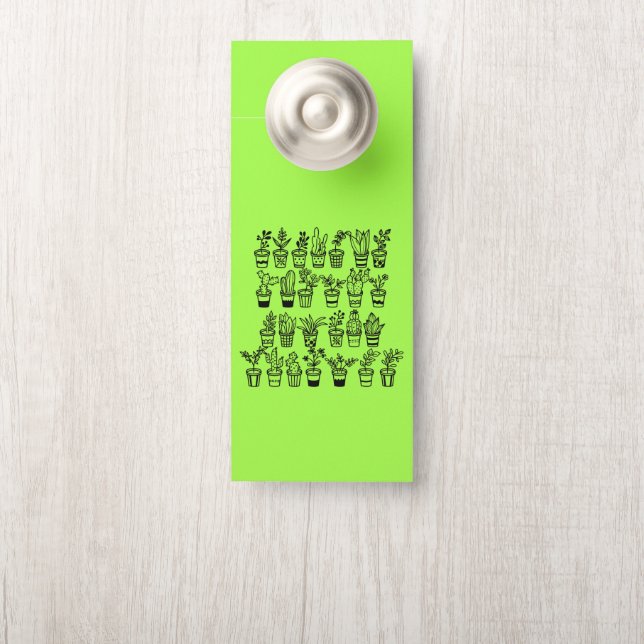 Affichette De Porte Cute Doodle Plants in Pots  (Sur le bouton)
