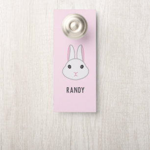 Affichette De Porte Cute lapin blanc sur rose