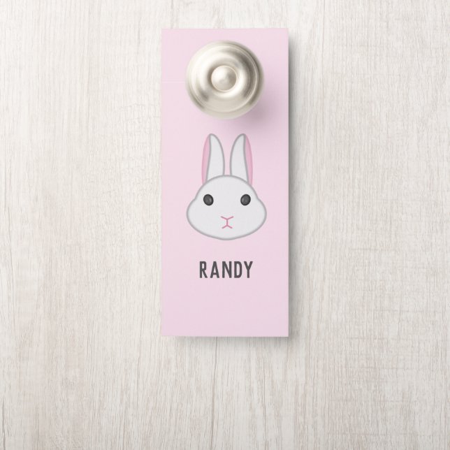 Affichette De Porte Cute lapin blanc sur rose (Sur le bouton)