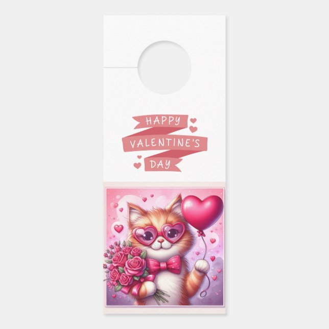 Affichette De Porte Cute Valentine's day cat/chaton (Devant)
