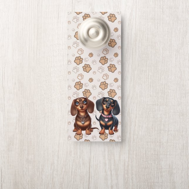 Affichette De Porte De mignons amis dachshund (Sur le bouton)