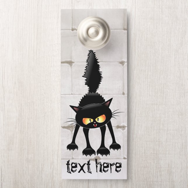 Affichette De Porte Dessin de Funny Fierce Black Cat (Sur le bouton)
