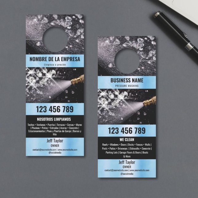 Affichette De Porte Deux langues Lave-pression Lave-linge (wash pressure machine with diamonds in the water splash)