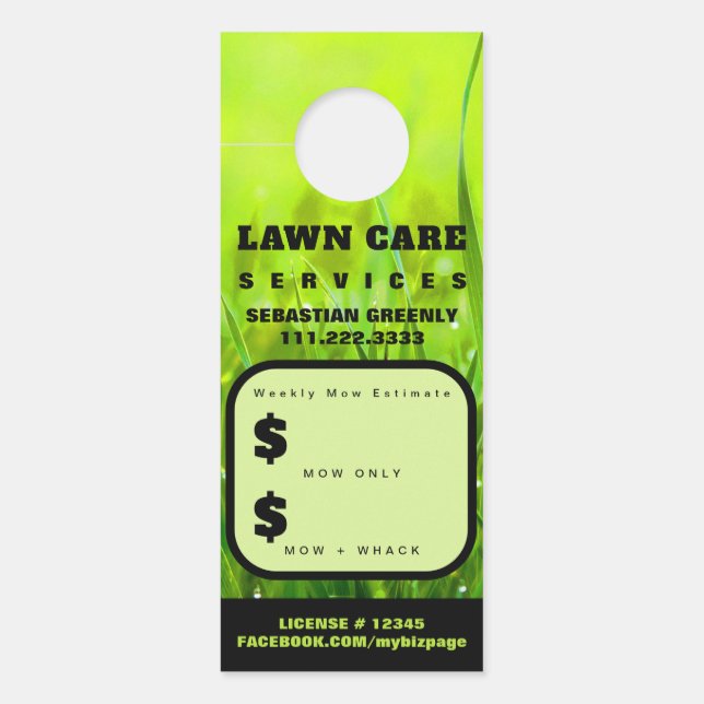 Affichette De Porte *~* Devis Estimation Green Grass Lawn Care (Devant)