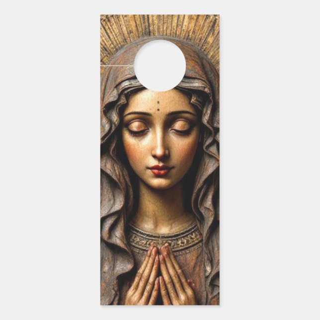 Affichette De Porte Dévotion sculptée Marie en bois (Devant)