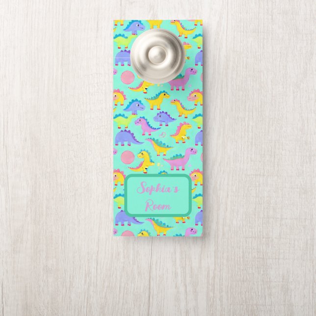 Affichette De Porte Dino-Riffic Dinosaur Bébés Mint Green Girl Custom (Sur le bouton)