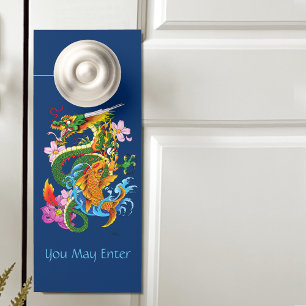 Affichette De Porte Dragon chinois vert Koi