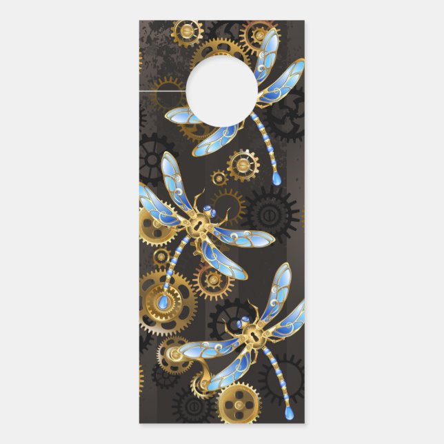 Affichette De Porte Dragonflies de Steampunk sur arrière - plan rayé b (Devant)