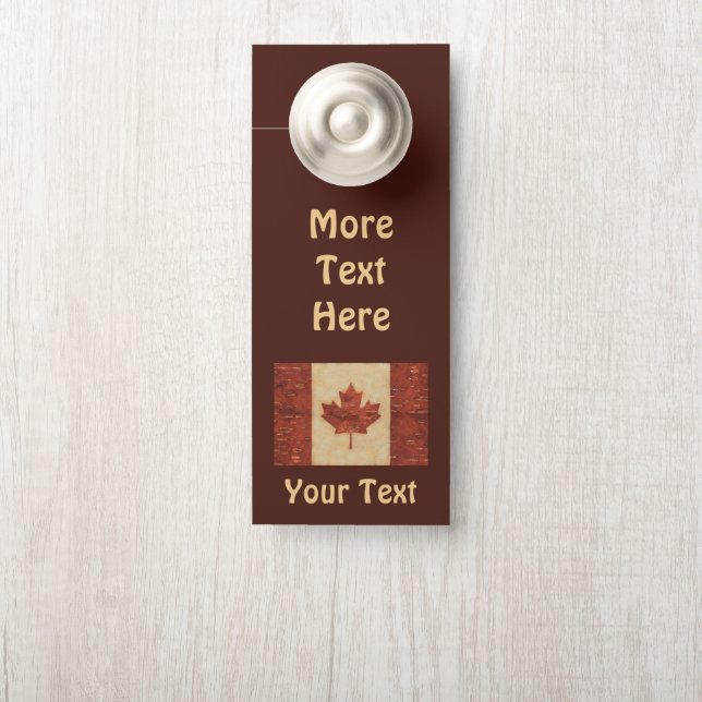 Affichette De Porte Drapeau Canadien Sur L'Écorce De Birch Intérieur (Sur le bouton)