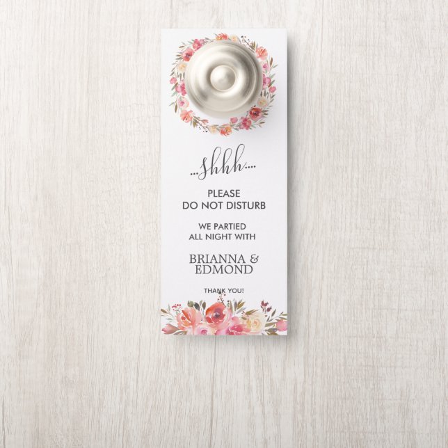 Affichette De Porte Dream Rose Floral Mariage Invité Ne Disturbe Pas (Sur le bouton)