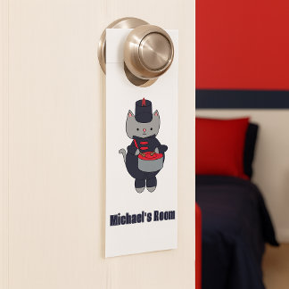 Affichette De Porte Drum Cat Marching Band Navy Blue Red Personalize