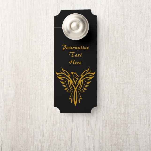 Affichette De Porte Elégant Black & Gold Phoenix Rising Bird Room (Sur le bouton)