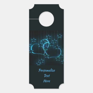 Affichette De Porte Élégant et romantique Blue Neon Hearts étoiles