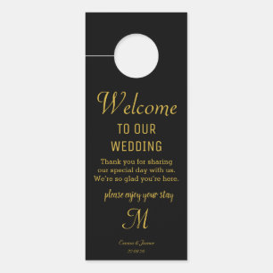 Affichette De Porte Élégant Mariage de monogramme noir et or