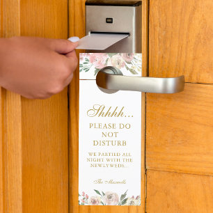 Affichette De Porte Élégant Mariage Rose Or Floral Ne Disturbe Pas