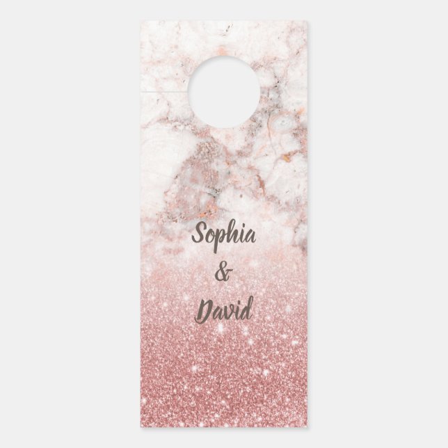 Affichette De Porte Élégant Rose  or marbre Mariage de monogramme (Devant)