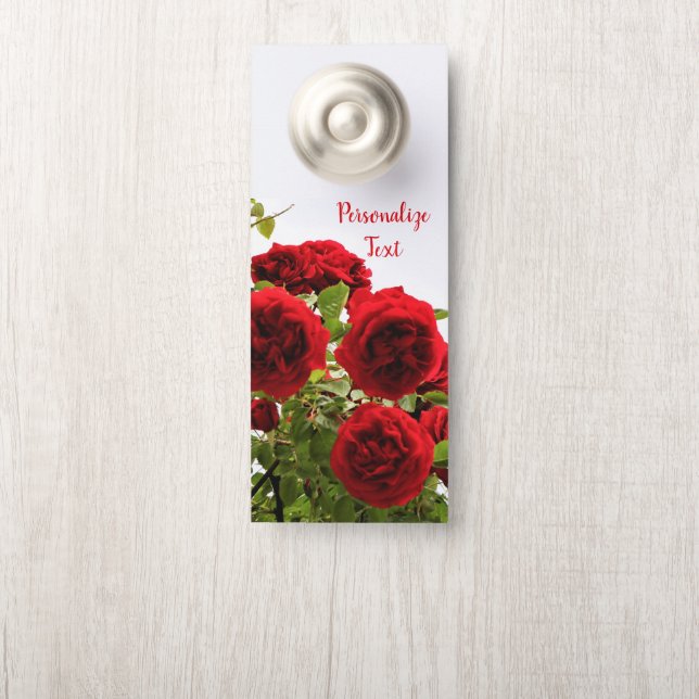 Affichette De Porte Elégante et romantique Bouquet Rose rouge Mariage  (Sur le bouton)