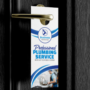 Affichette De Porte Entreprise de plomberie bleue - Réparation - Entre