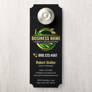 Affichette De Porte Entretien de pelouse professionnel élégant or vert
