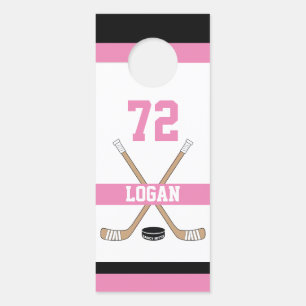 Affichette De Porte Filles personnalisées Joueur de hockey Numéro rose