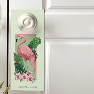 Affichette De Porte Flamant rose rose Vert Feuilles Lily