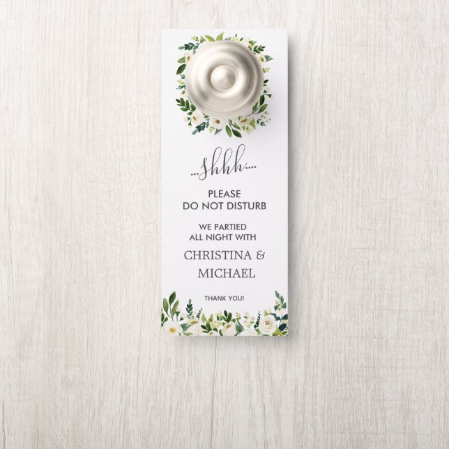Affichette De Porte Fleur blanche | Invité Mariage Ne Disturbe Pas (Sur le bouton)