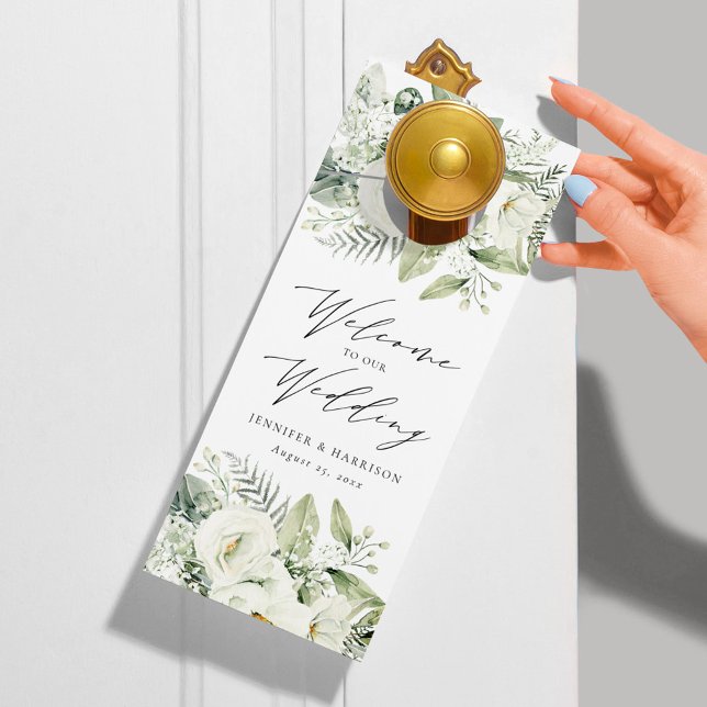 Affichette De Porte Fleurs blanches luxuriantes Mariage Bienvenue/Ne p (Créateur téléchargé)