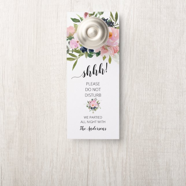 Affichette De Porte Floral rose et bleu (Sur le bouton)