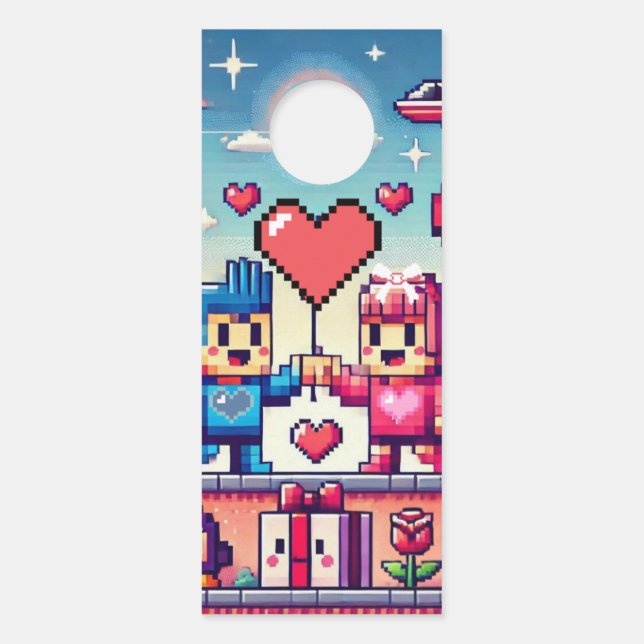 Affichette De Porte Gamer 8 bit Valentine's Day (Devant)