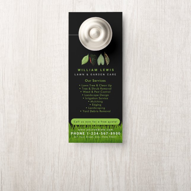 Affichette De Porte Garden Lawn Care Landscaping Feuille Business Logo (Sur le bouton)