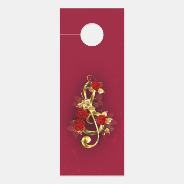 Affichette De Porte Golden Treble Clef avec fleurs Roses (Devant)