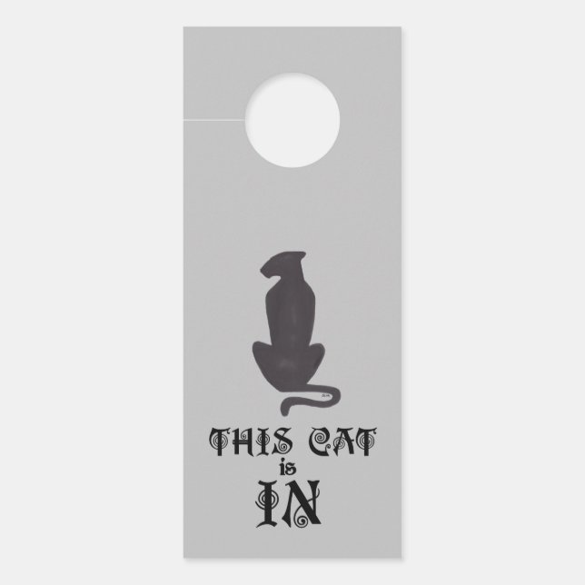 Affichette de porte gris Silhouette de chat noir ( (Devant)