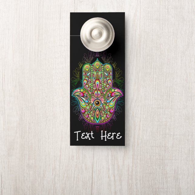 Affichette De Porte Hamsa Fatma Main Psychedelic Art (Sur le bouton)