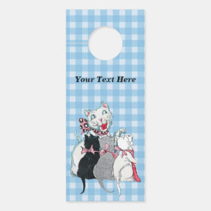 Affichette De Porte Happy Mère Chat Trois Cute Kittens Bleu Plaid