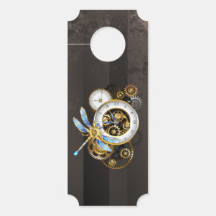 Affichette De Porte Horloge à vapeur avec libellule mécanique