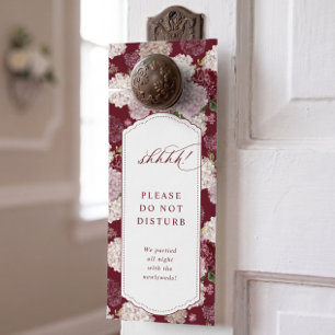 Affichette De Porte Hôtel de mariage Hortensia Floral Rouge Bourgogne