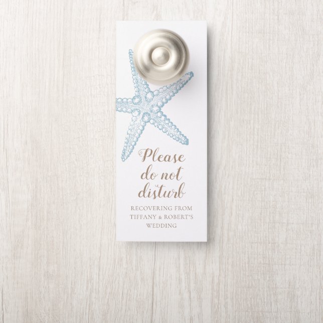 Affichette De Porte Hôtel Starfish bleu clair Mariage Ne Disturb Pas (Sur le bouton)